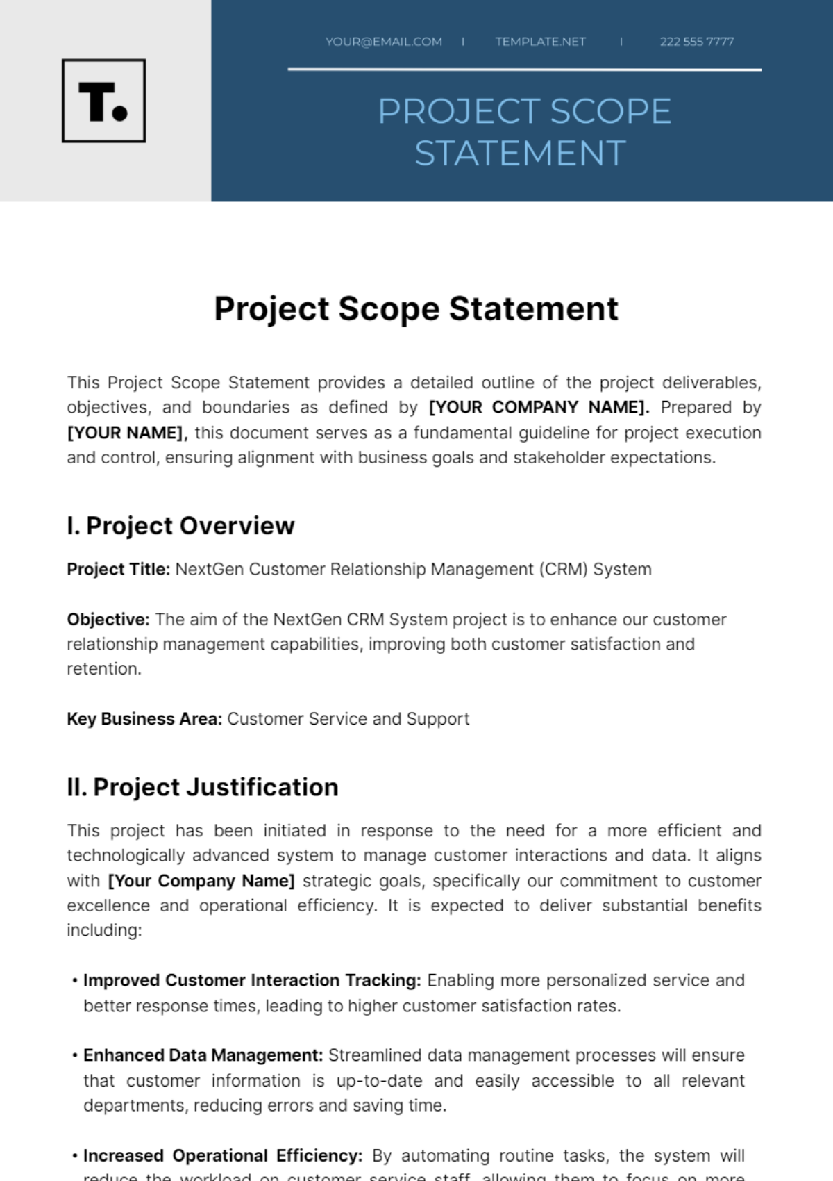 Project Scope Statement Template