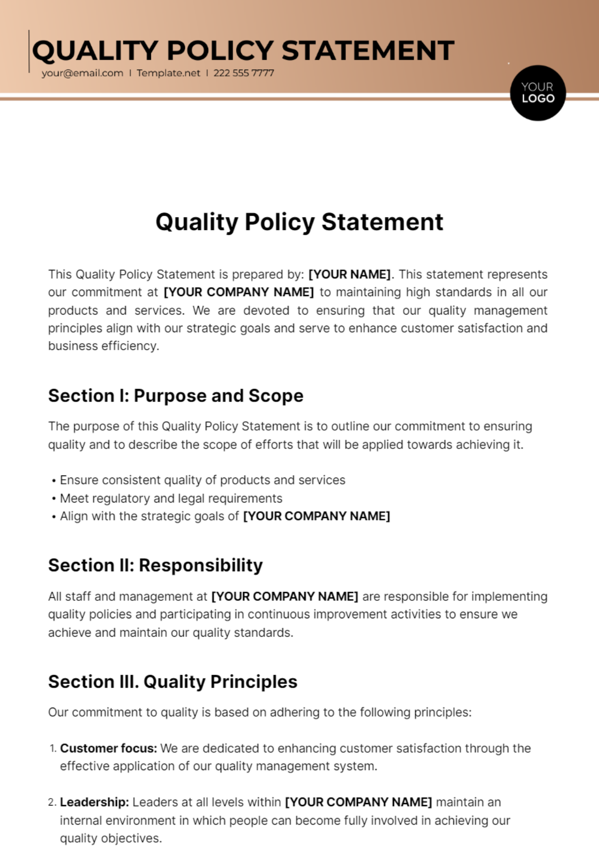 Quality Policy Statement Template