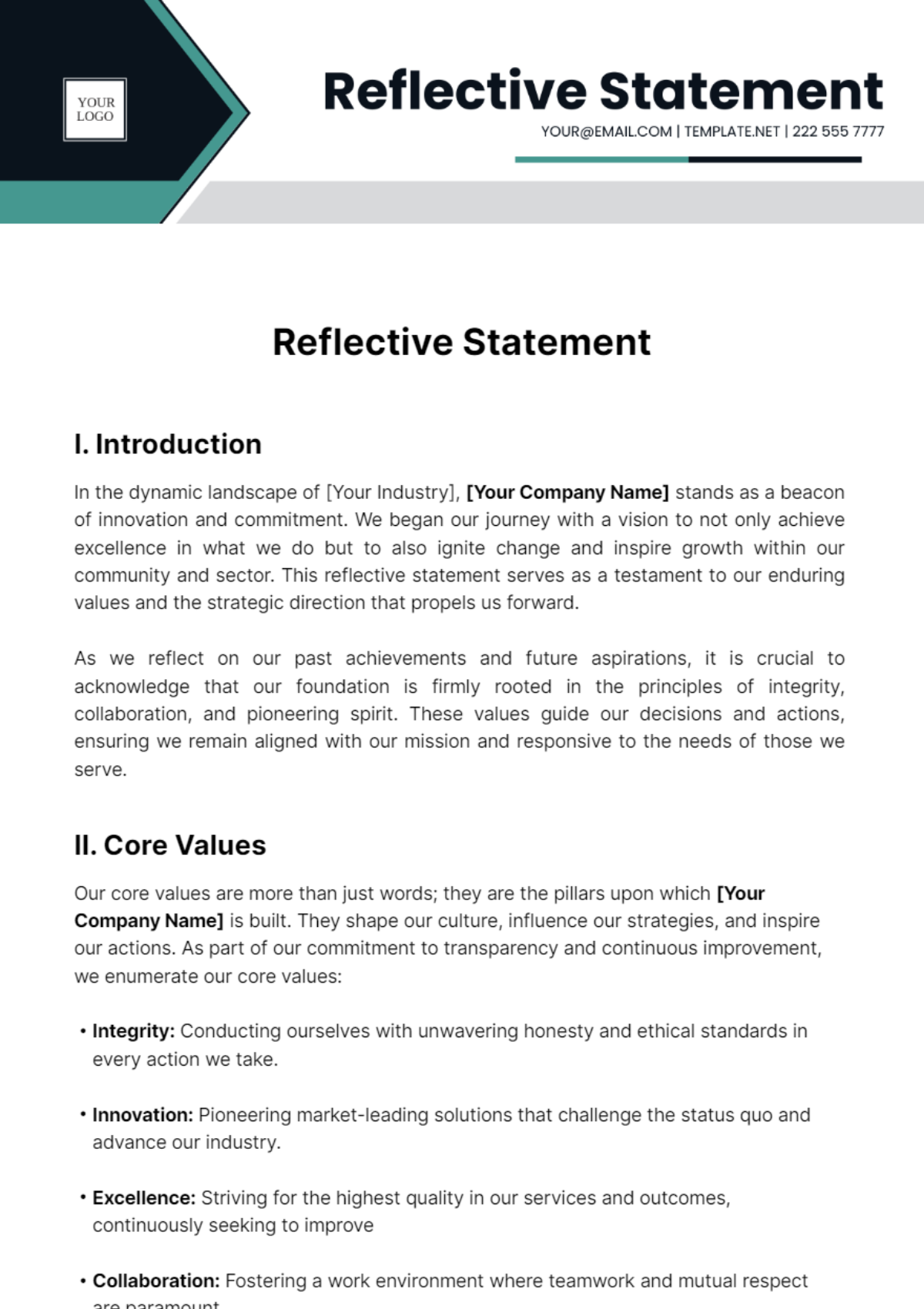 Reflective Statement Template
