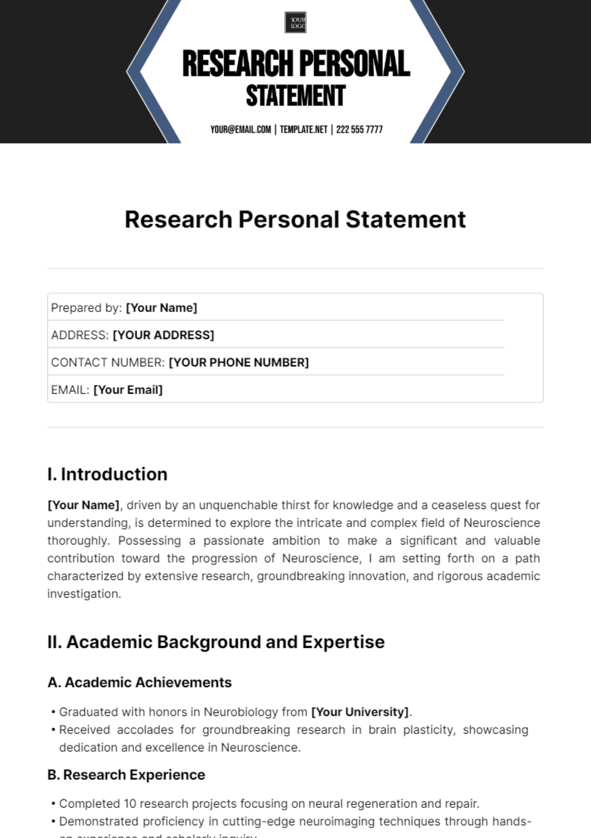 Research Personal Statement Template