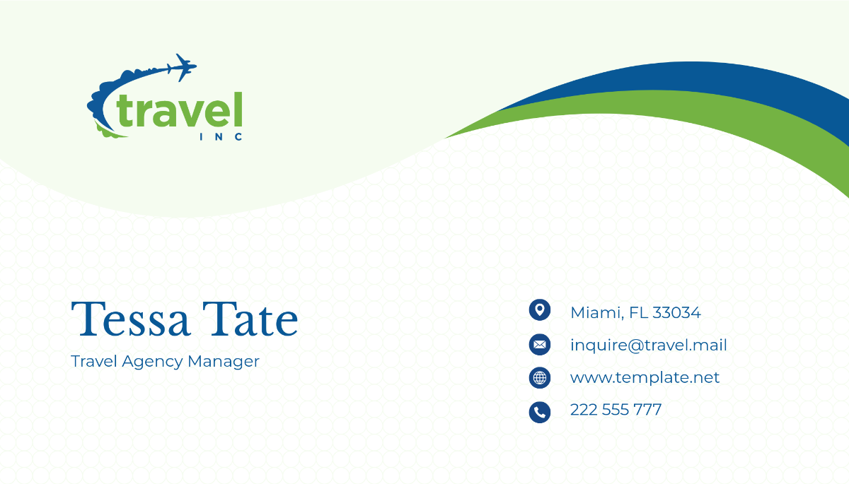Free Travel Agency Manager Business Card Template to Edit Online