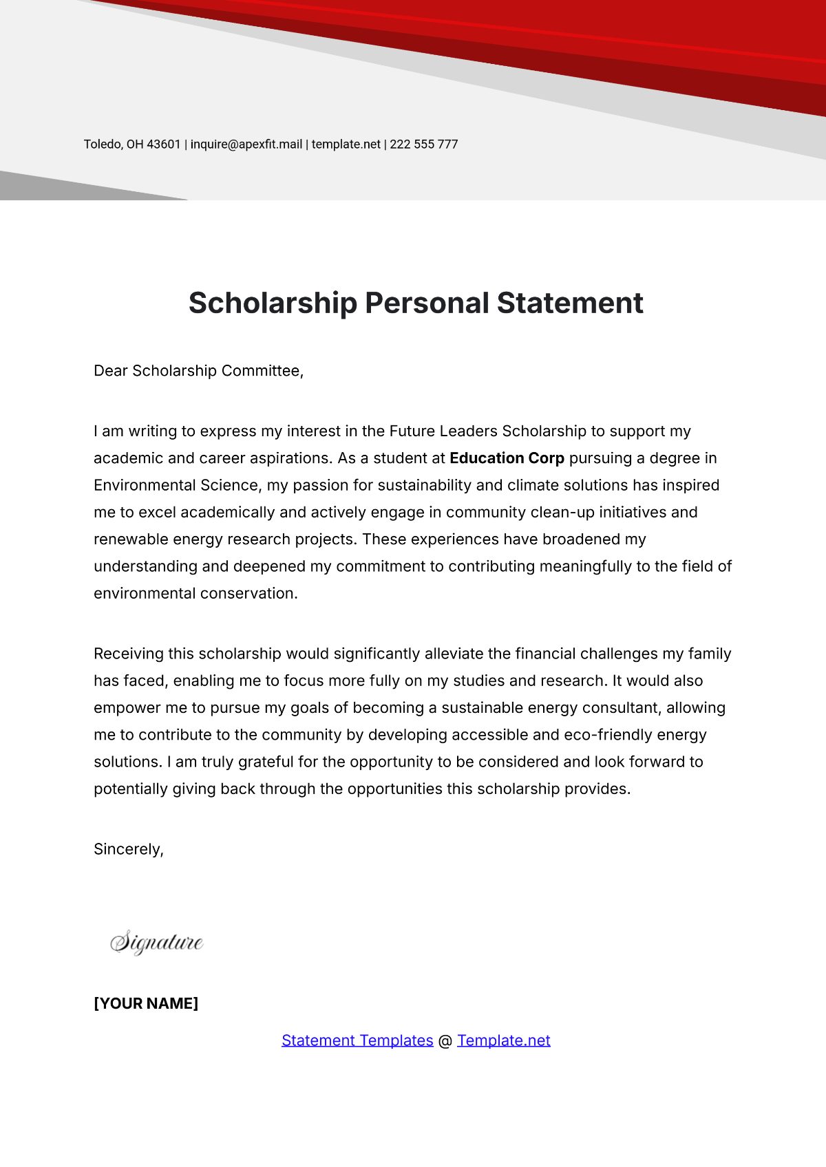 Scholarship Personal Statement Template - Edit Online & Download