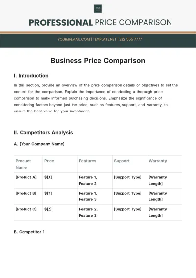 Free Business Price Comparison Template to Edit Online