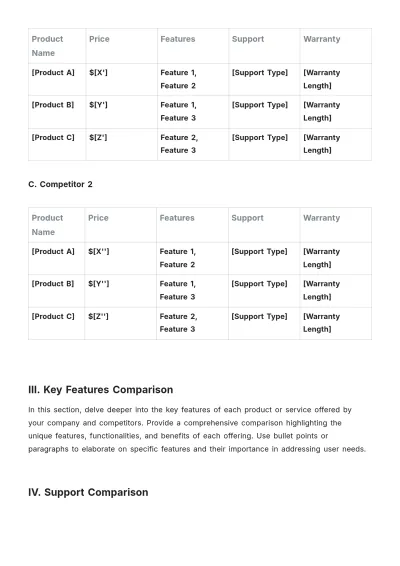 Free Business Price Comparison Template to Edit Online