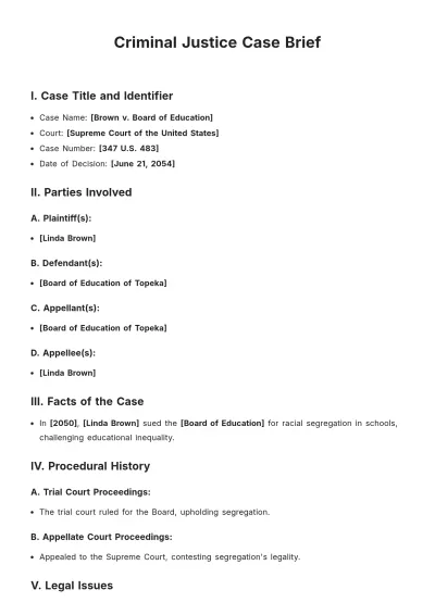 Free Criminal Justice Case Brief Template to Edit Online