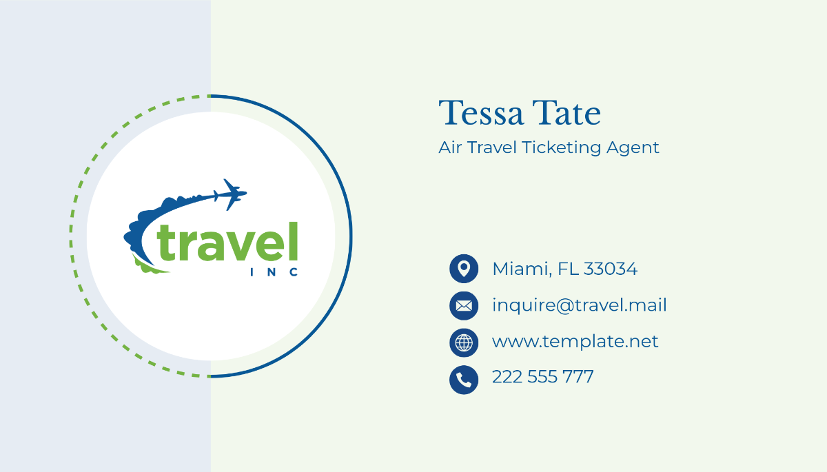 Free Air Travel Ticketing Agent Business Card Template to Edit Online