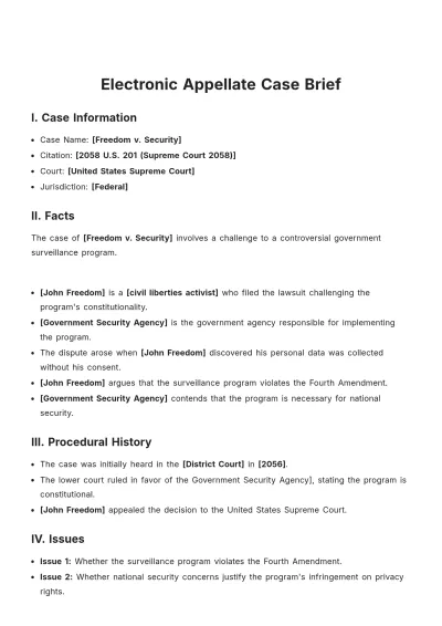 Free Electronic Appellate Case Brief Template to Edit Online