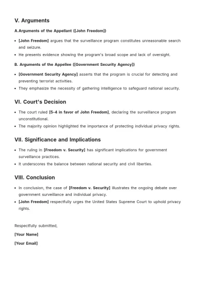 Free Electronic Appellate Case Brief Template to Edit Online