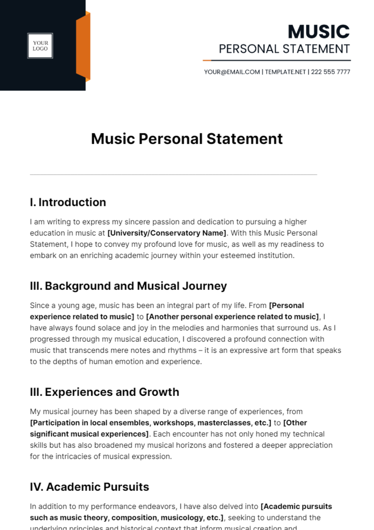 Music Personal Statement Template