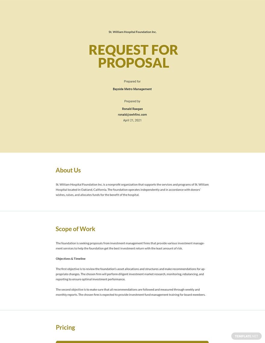Investment Request for Proposal Template