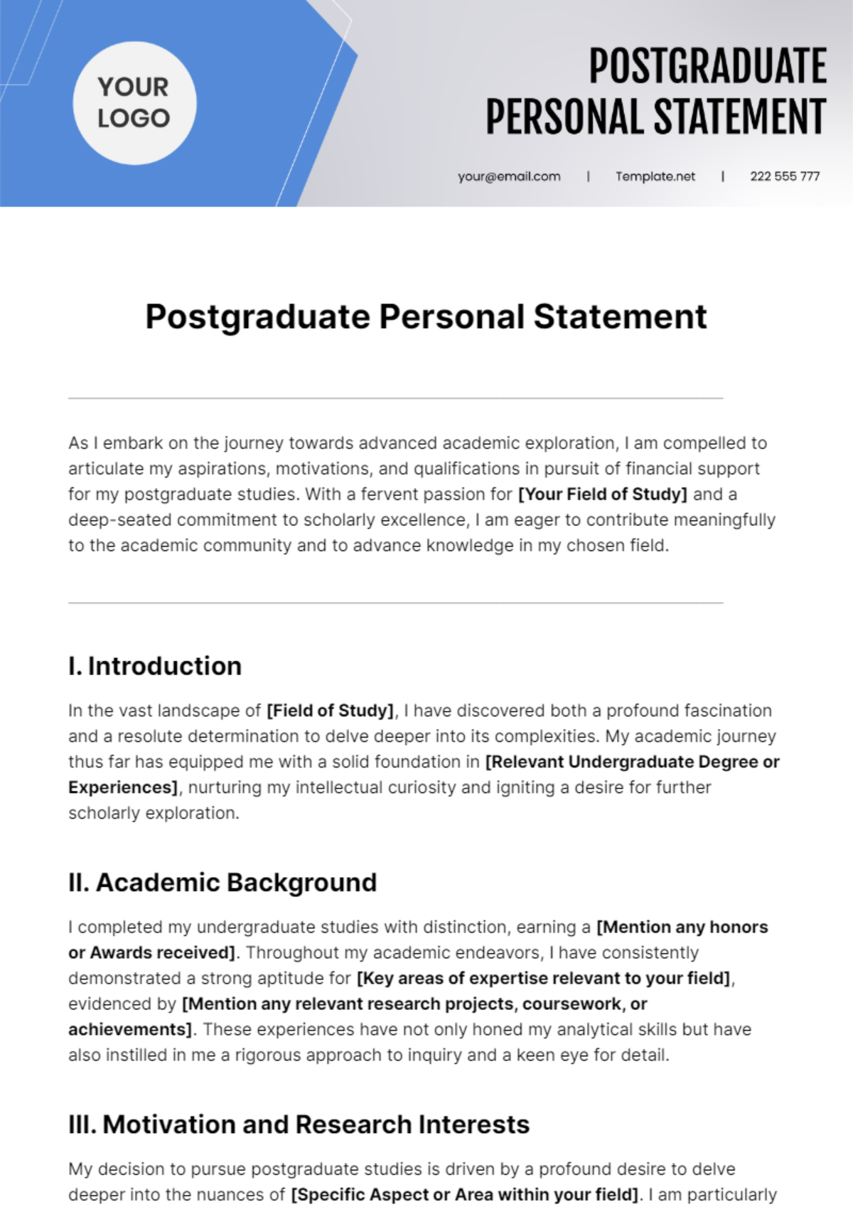 Postgraduate Personal Statement Template