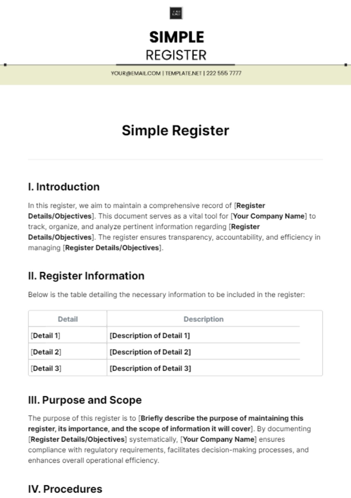 Simple Register Template