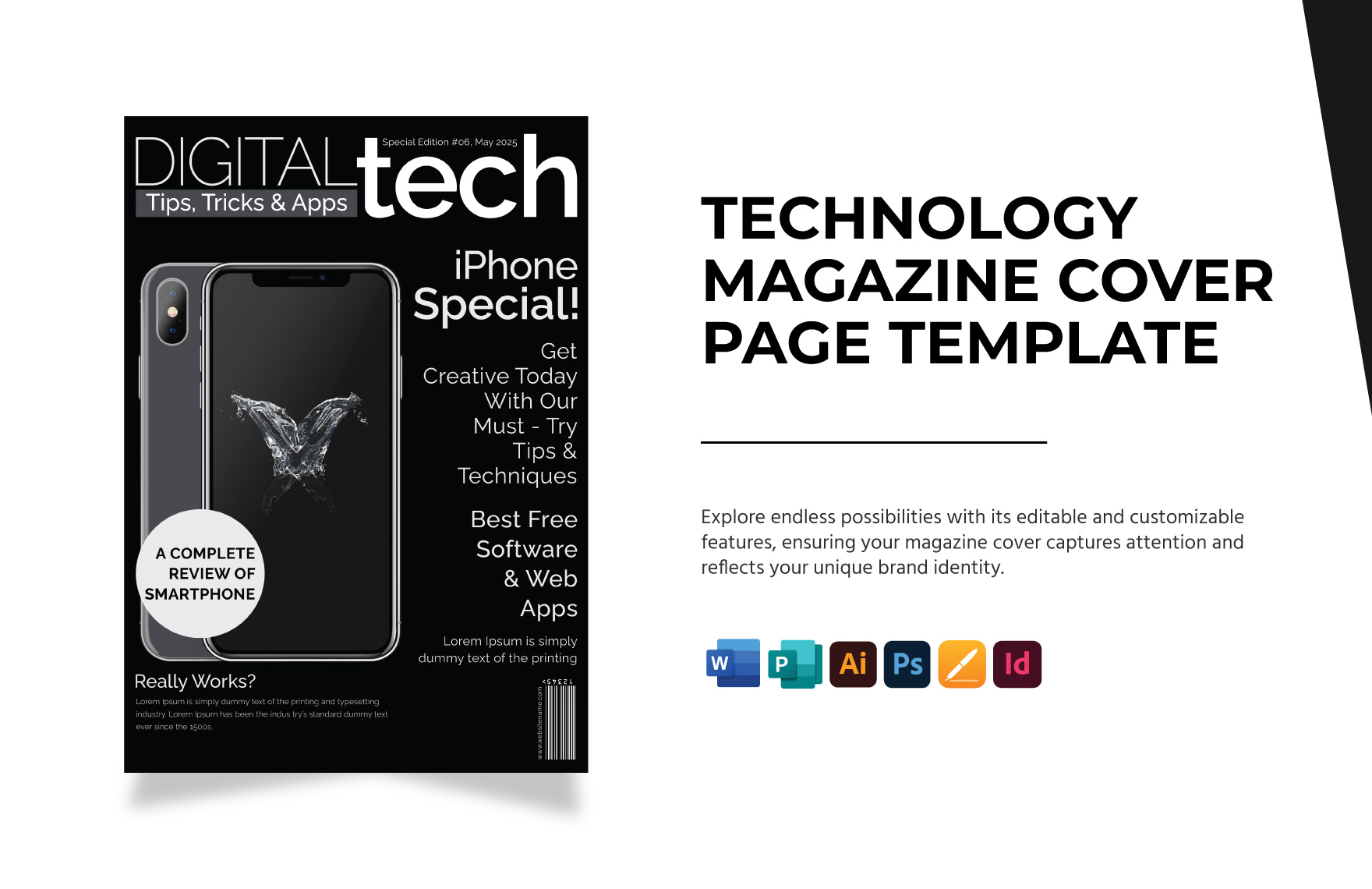 Technology Magazine Cover Page Template in Word, Illustrator, PSD, Apple Pages, Publisher, InDesign