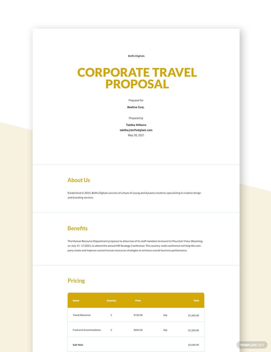 Corporate Travel Proposal Template