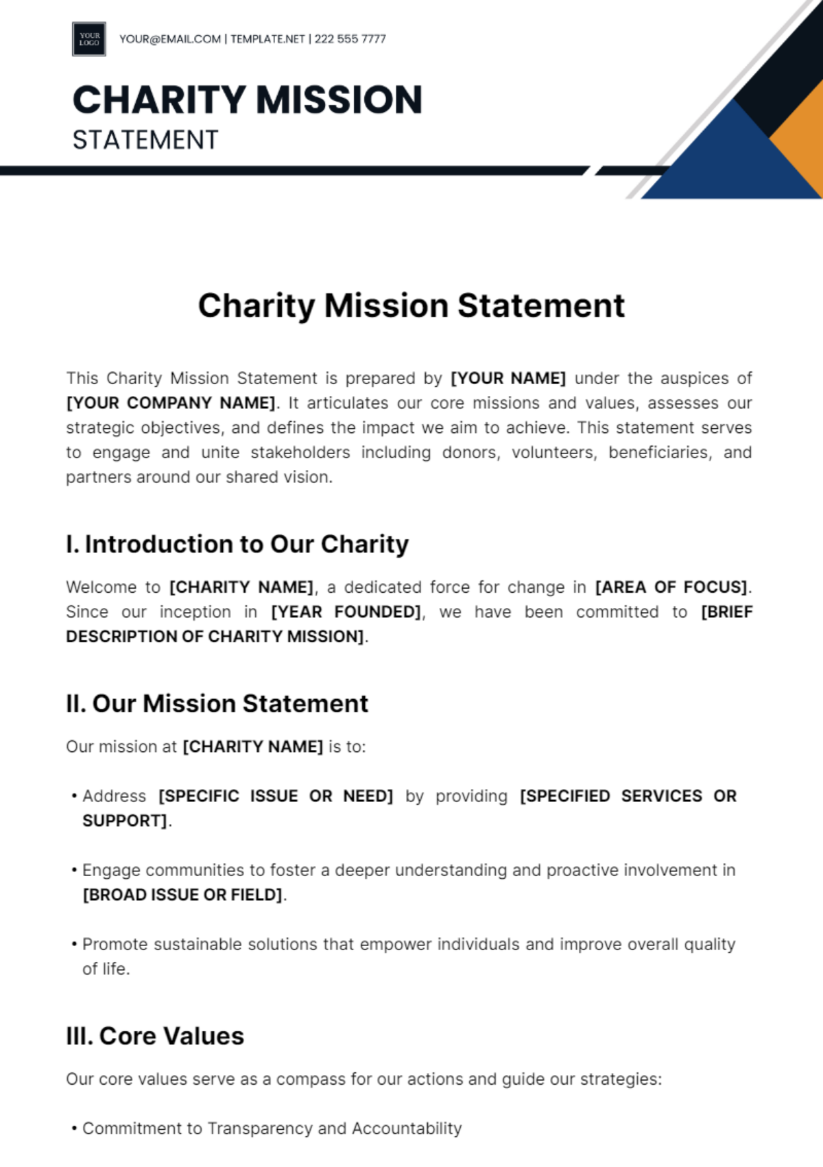 Charity Mission Statement Template
