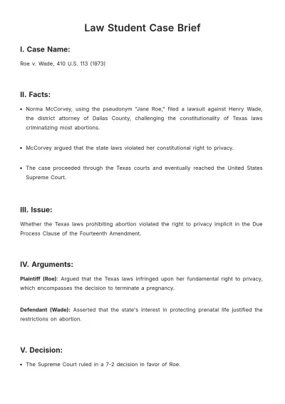 Free Law Student Case Brief Template to Edit Online
