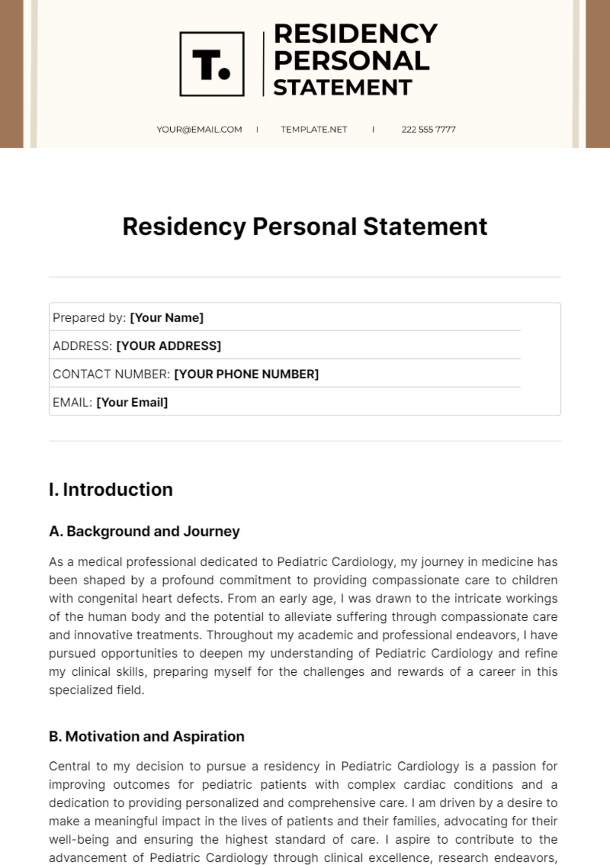 Residency Personal Statement Template
