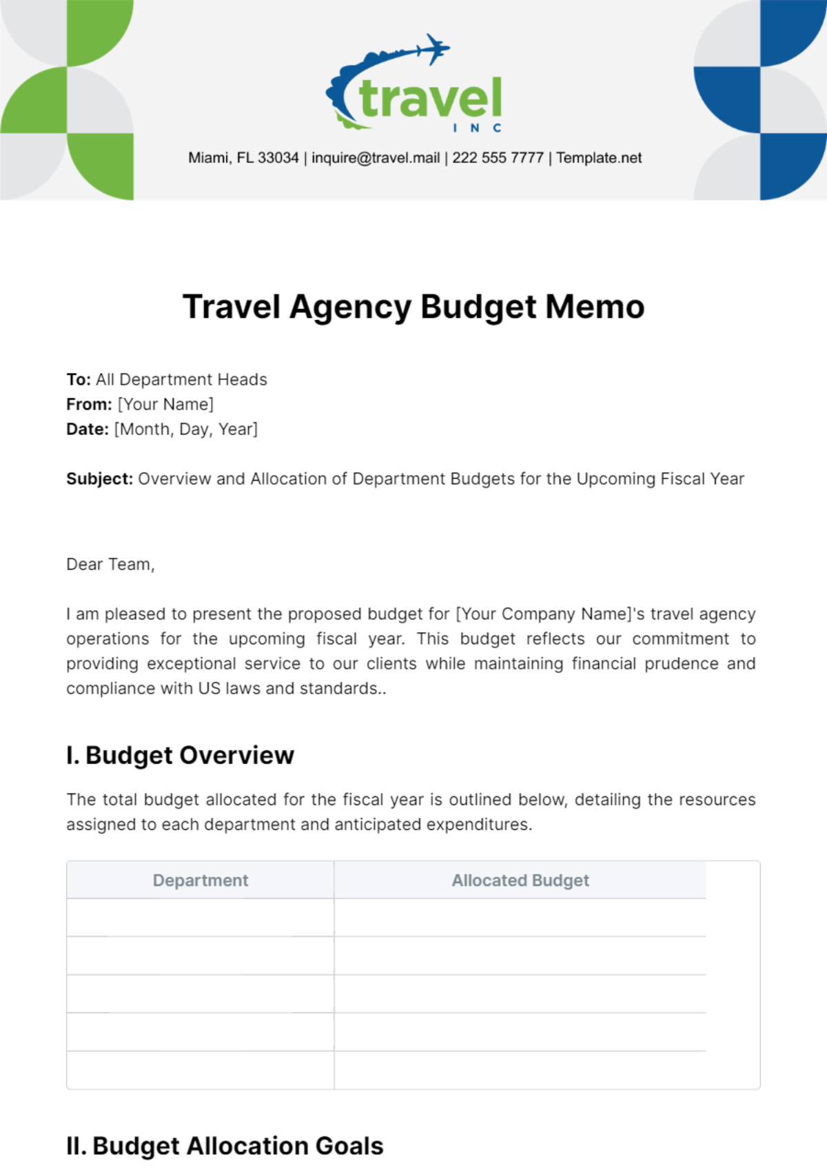 Travel Agency Budget Memo Template