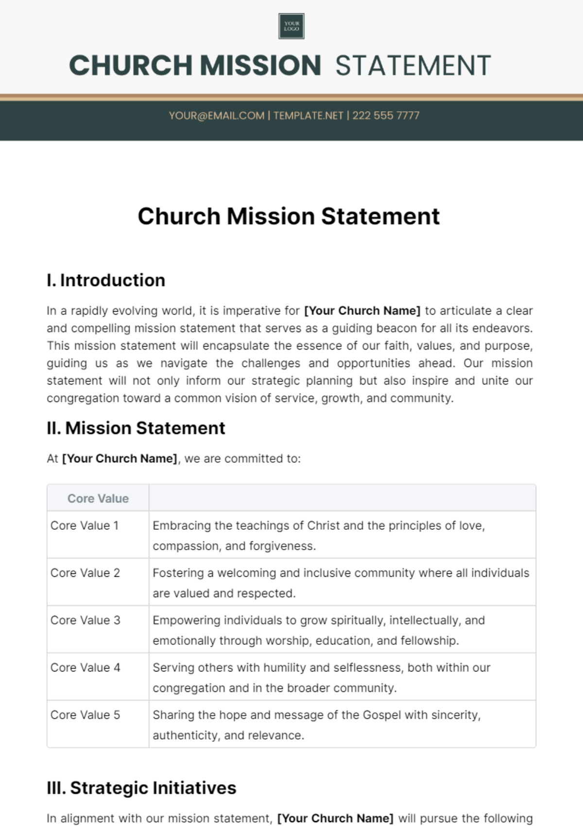 Church Mission Statement Template