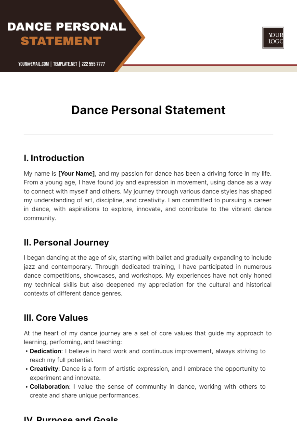 Dance Personal Statement Template
