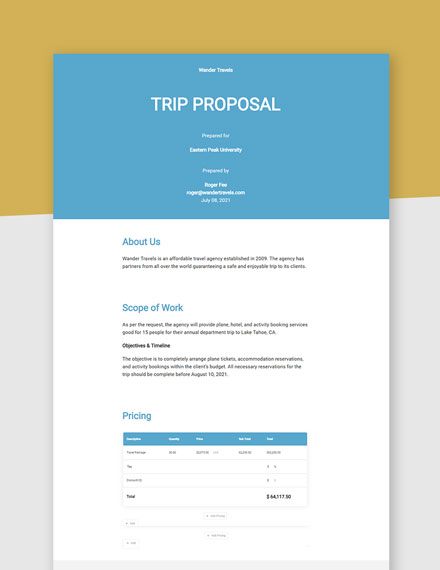 12+ Trip Proposal PDF Templates - Free Downloads | Template.net