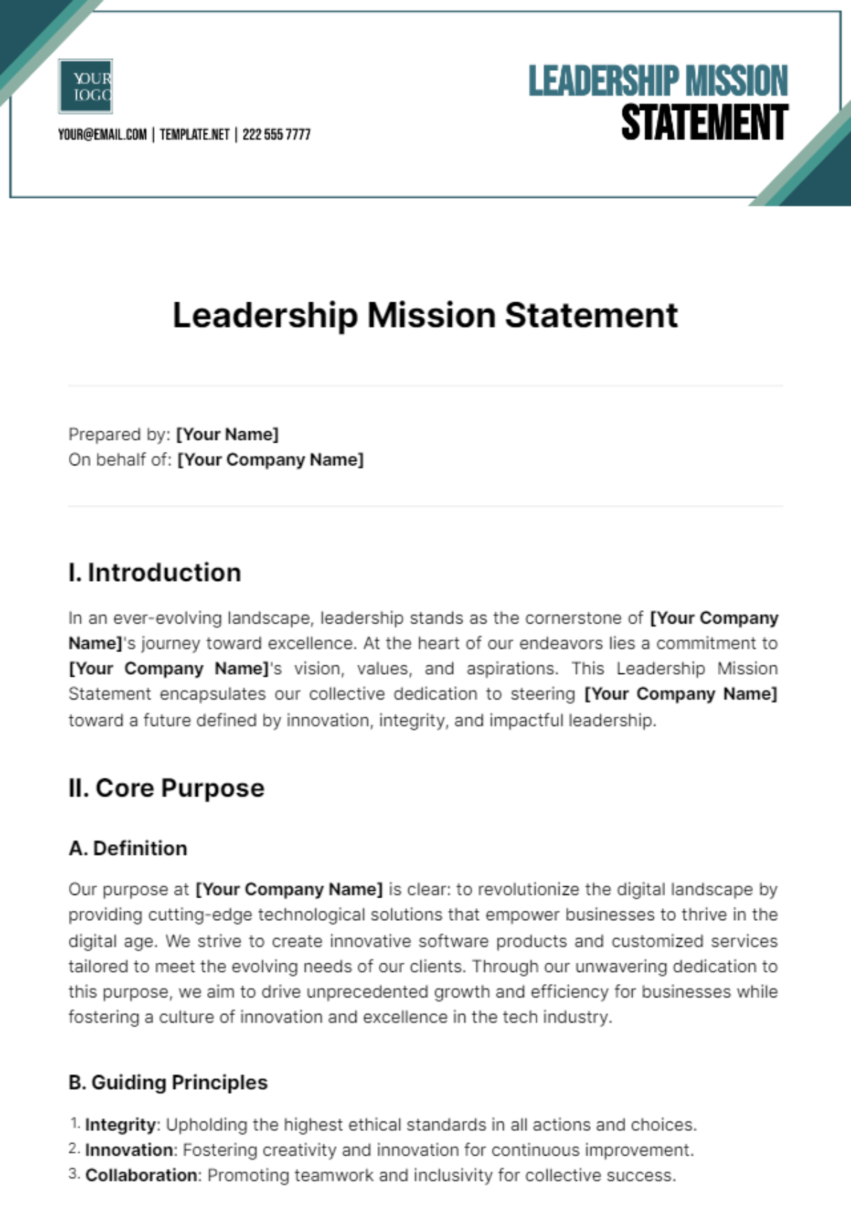 Leadership Mission Statement Template