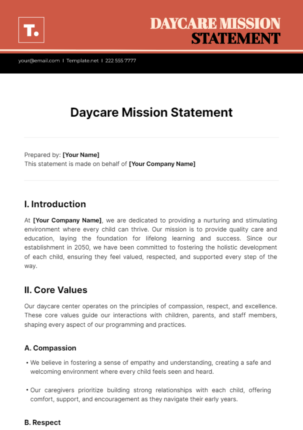 Daycare Mission Statement Template