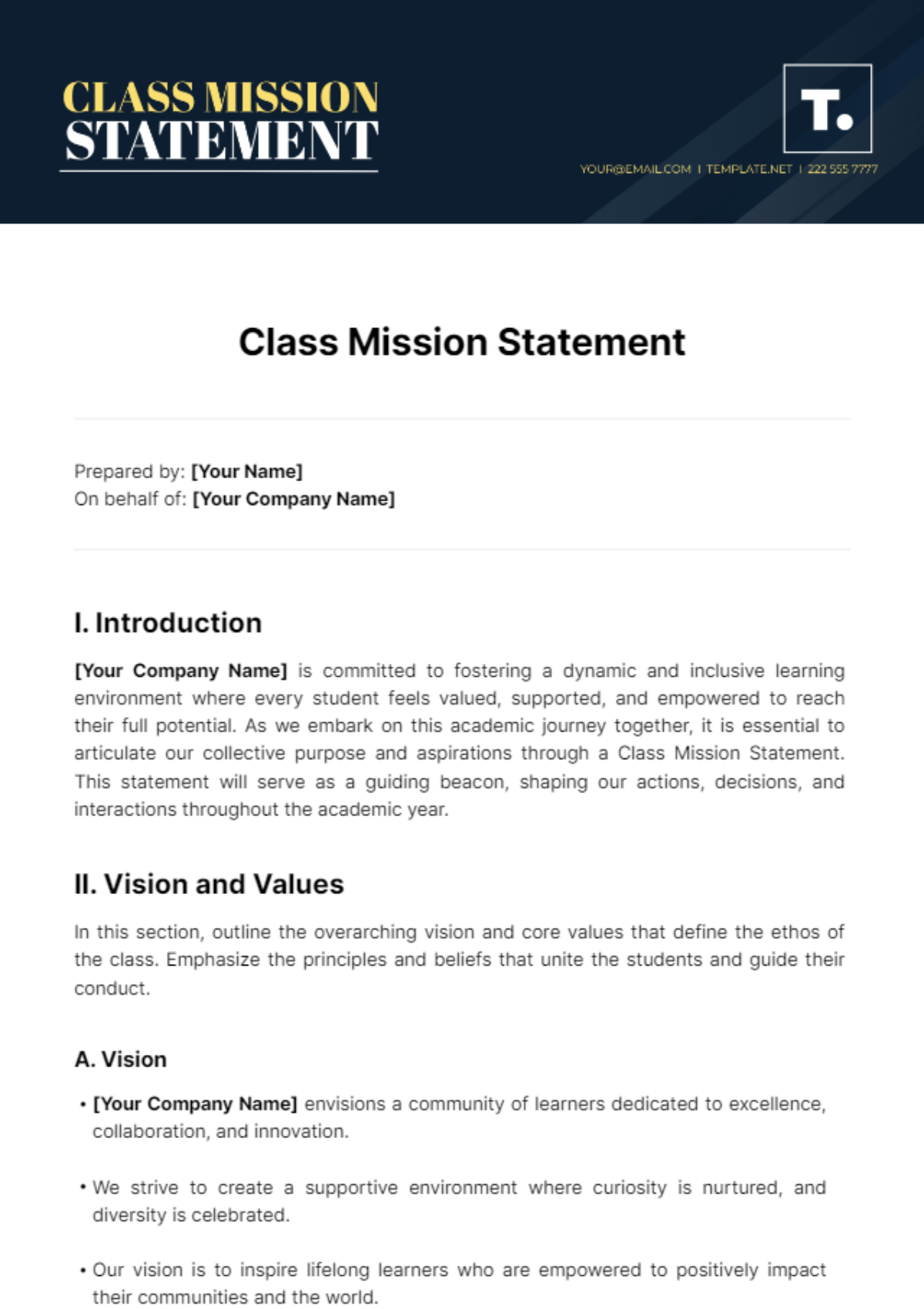 Class Mission Statement Template