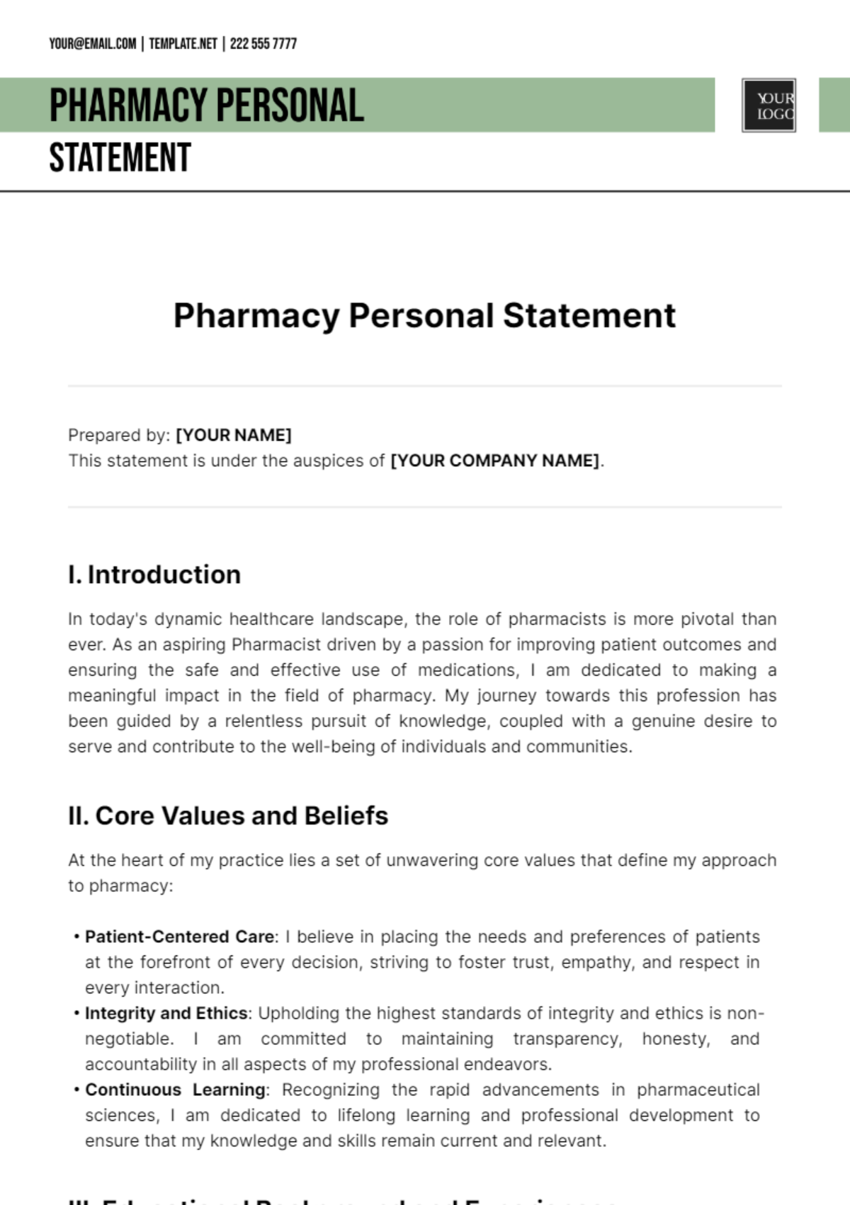 Pharmacy Personal Statement Template
