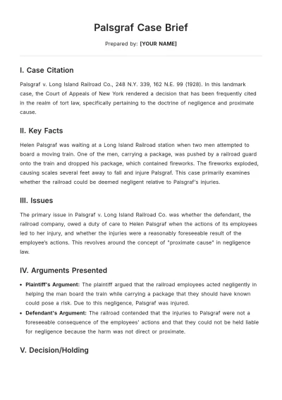 Free Palsgraf Case Brief Template to Edit Online
