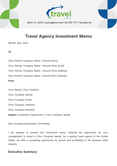 Free Travel Agency Investment Memo Template to Edit Online