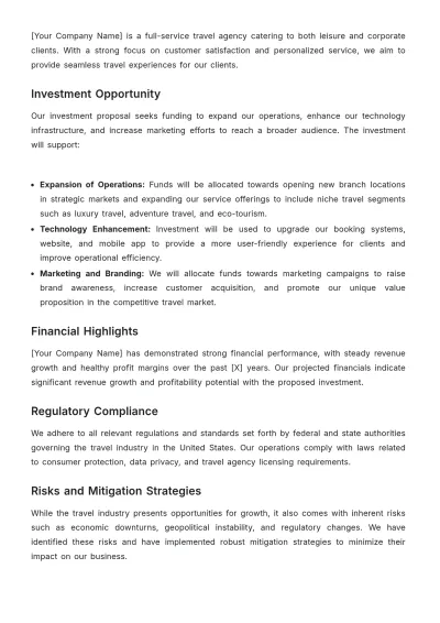 Free Travel Agency Investment Memo Template to Edit Online