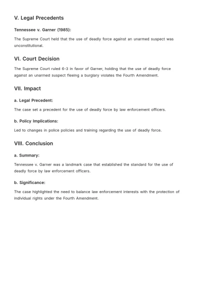 Free Tennessee v. Garner Case Brief Template to Edit Online