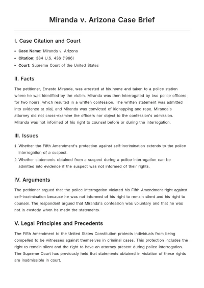 Free Miranda v. Arizona Case Brief Template to Edit Online