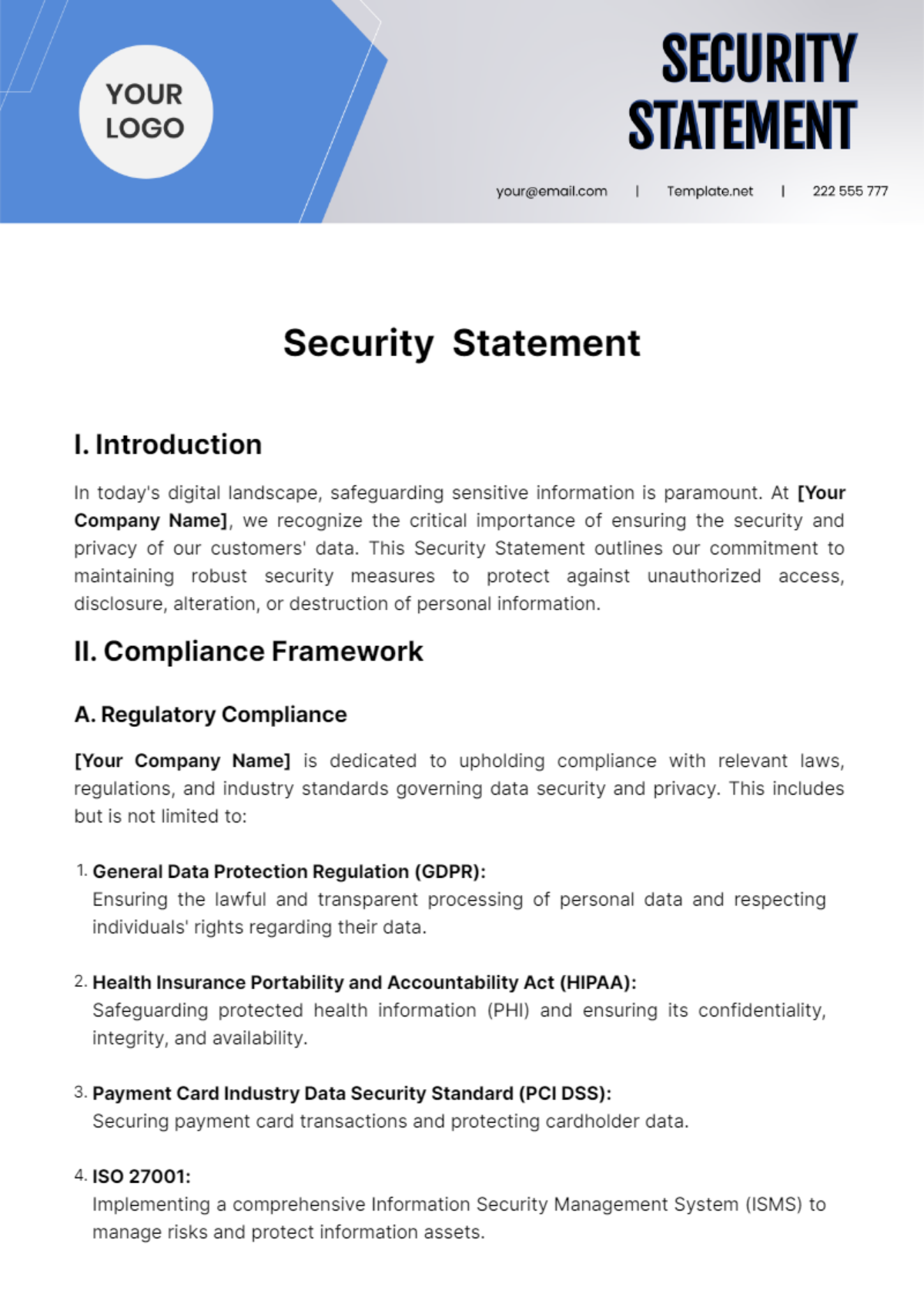 Security Statement Template
