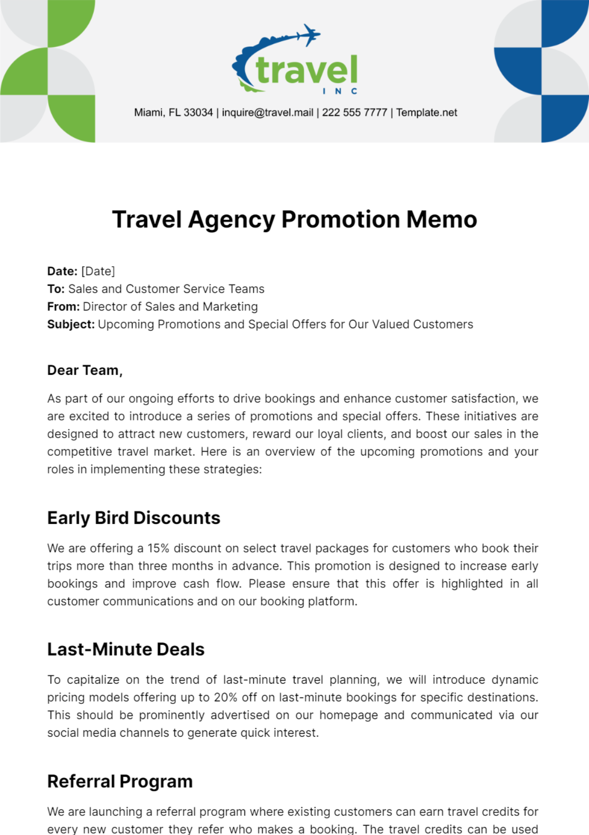 Free Travel Agency Promotion Memo Template