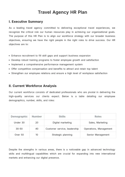 Free Travel Agency HR Plan Template to Edit Online
