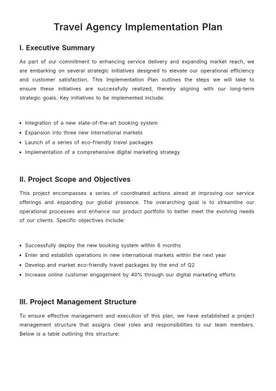 Free Travel Agency Implementation Plan Template to Edit Online