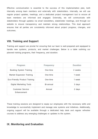 Free Travel Agency Implementation Plan Template to Edit Online