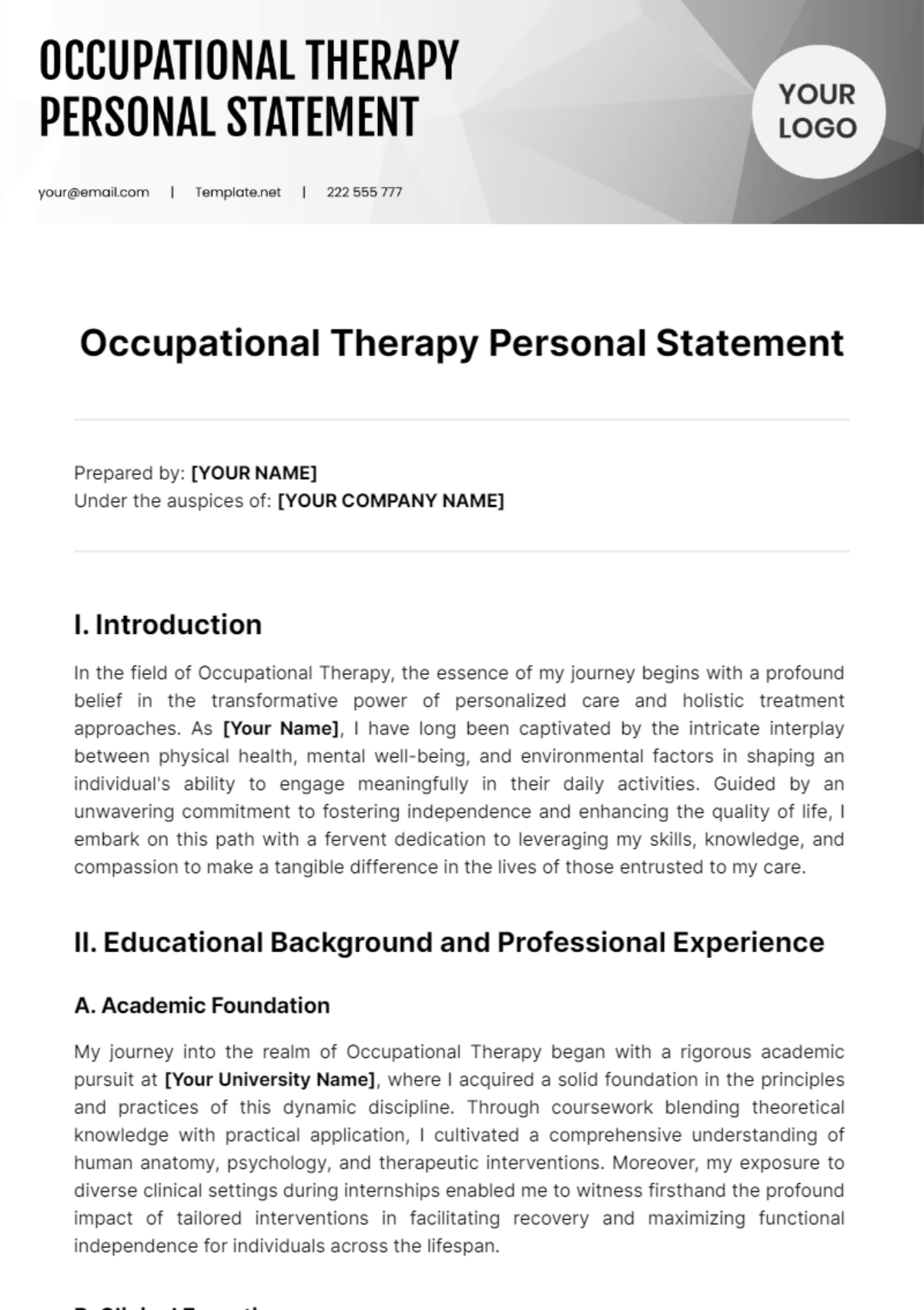 Occupational Therapy Personal Statement Template