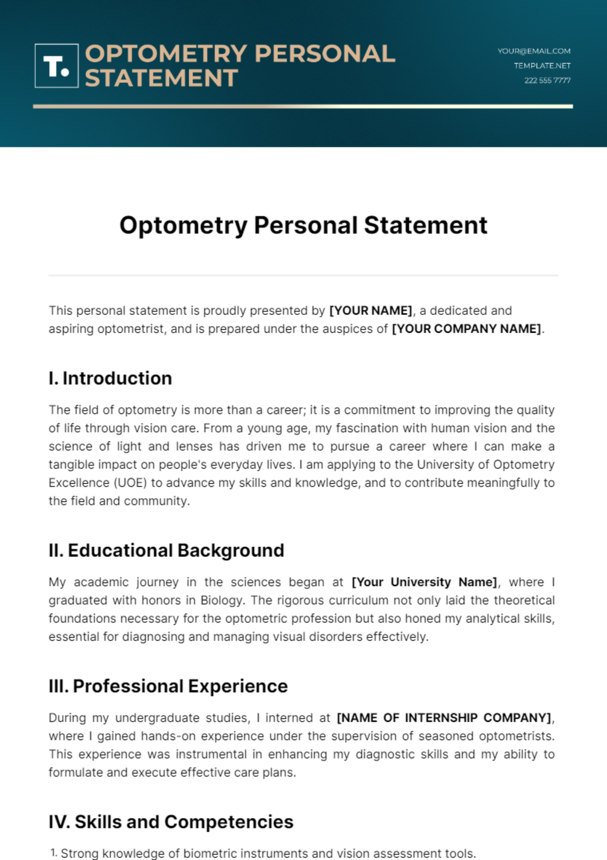 Optometry Personal Statement Template