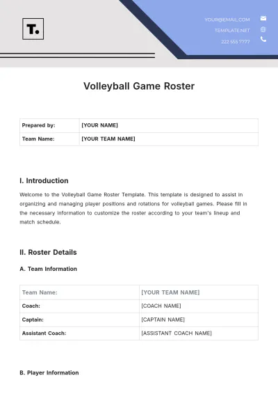 Free Volleyball Game Roster Template to Edit Online