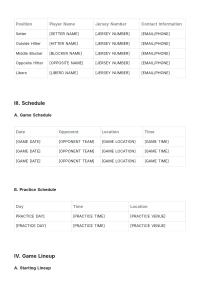 Free Volleyball Game Roster Template to Edit Online