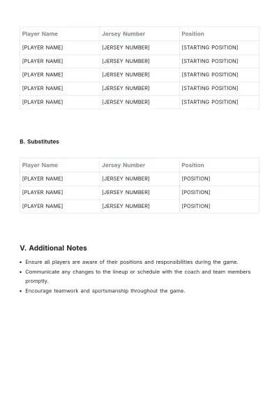 Free Volleyball Game Roster Template to Edit Online
