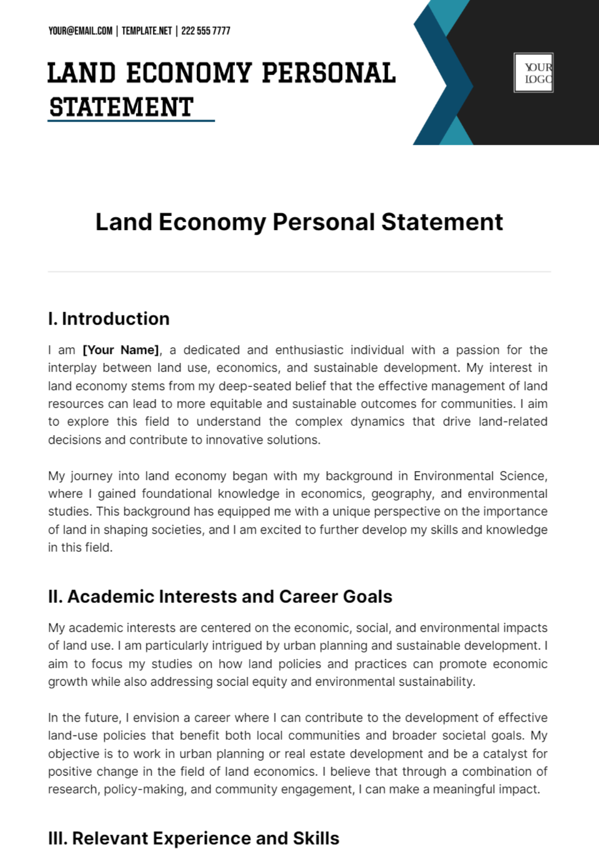 Land Economy Personal Statement Template