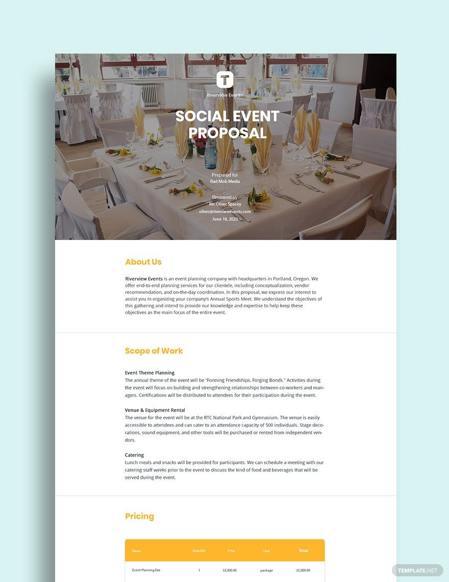 Social Event Proposal Template