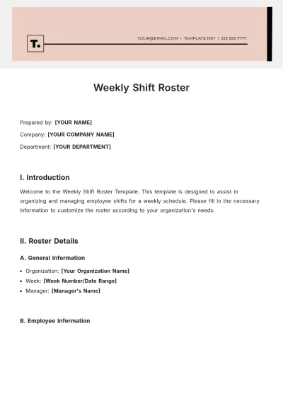 Free Weekly Shift Roster Template to Edit Online