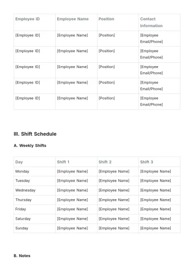 Free Weekly Shift Roster Template to Edit Online