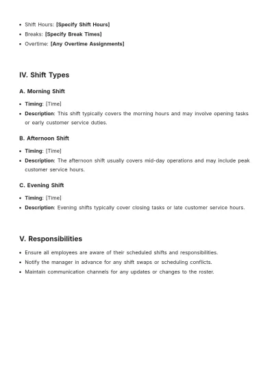 Free Weekly Shift Roster Template to Edit Online