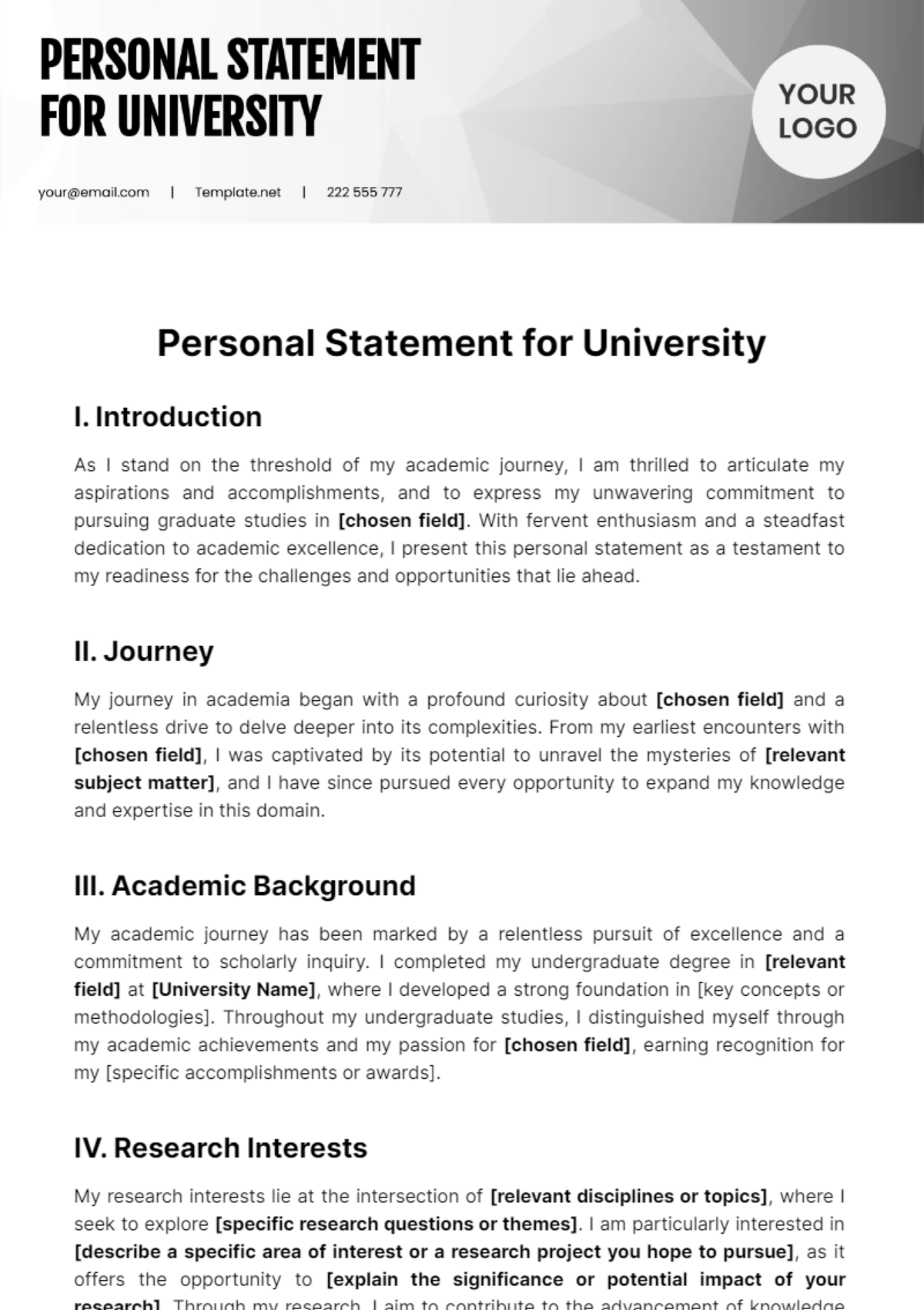 Personal Statement for University Template